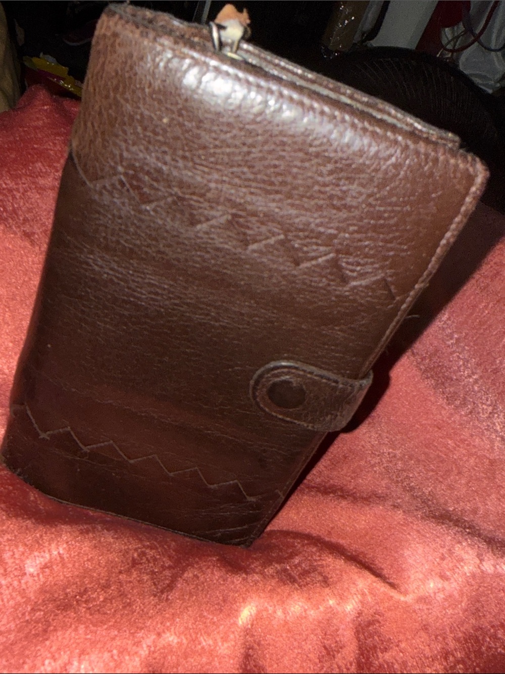 Bottega Veneta Brown Leather Snap Agenda Wallet with Zigzag Stitch